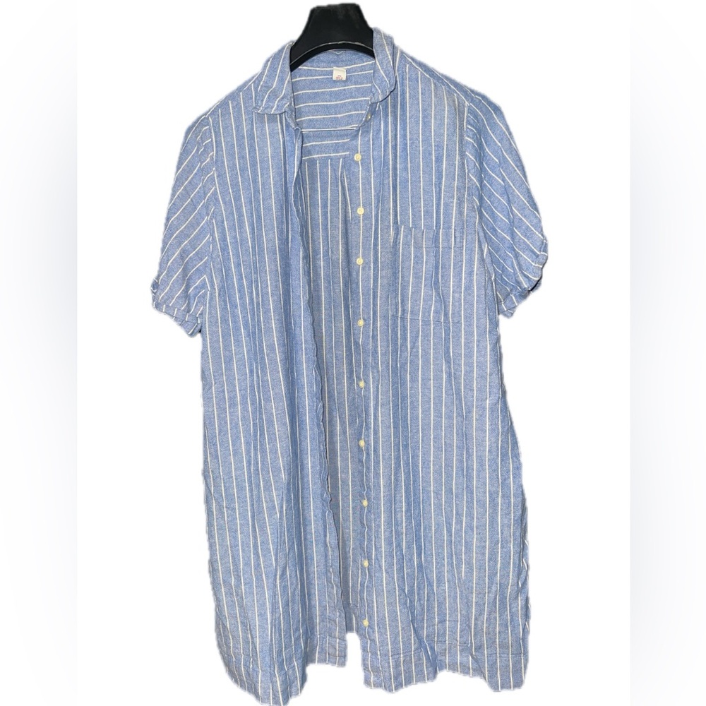 Striped chambray button down dress